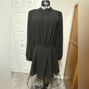 Bishop & Young | high neck long sleeved mustard detailed black mini dress